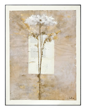 Flos Faunos, vecchie pagine di libri, acrilico su tela montata su legno con graffette e cornice in ferro, 53x70, 2013